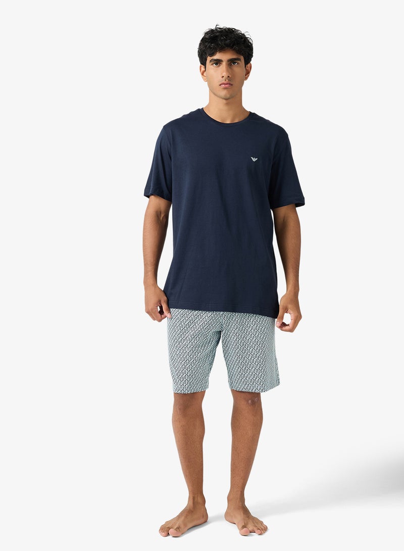 امبوريو ارماني طقم تي شيرت وشورت بشعار - Image 1